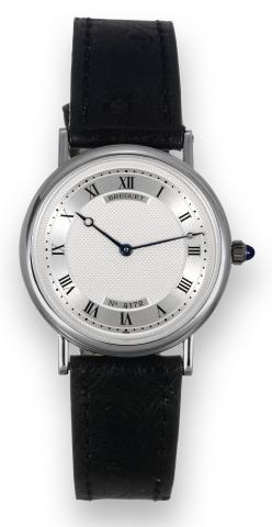 150Breguet, No. 4172, Ref. 3390. Made in the 1990s..Fine and elegant, thin, self-winding, 18K white gold wristwatch. Accompanied by a fitted box.