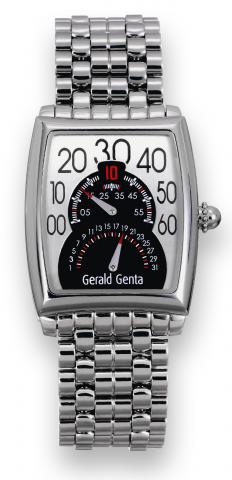 Solo Bir_tro.G_rald Genta, Solo Bir_tro, case No. 115499.Ref. BSO.L.10. Made circa 2006..Fine, tonneau-shaped and curved, jump hour, self-winding.water-resistant, stainless steel wristwatch with retrograde.minutes and retrograde date with a stainless stee