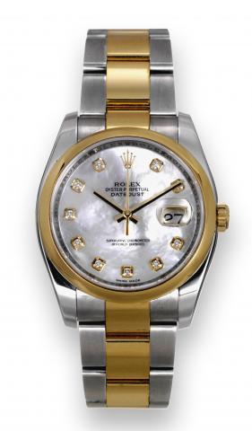 Ref. 116203, Datejust _ Diamond Dial.Rolex Oyster Perpetual, Datejust, Superlative.Chronometer Officially Certified, case No. D863728, Ref..116203. Made in 2002..Fine, tonneau-shaped, center seconds, self-winding, water.resistant, stainless steel and 18K 