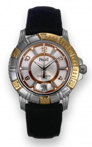 White Yellow Gold Chronometre 200M.Piaget, Chronometre 200M Automatique, case No. 815830, Ref. 25020..Made in the 2000s..Fine, 18K white and yellow gold, center-seconds, water-resistant, self-winding diver