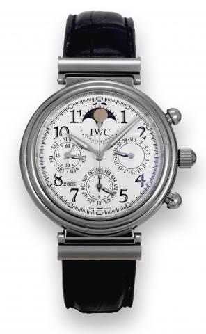 Da Vinci.International Watch Co., Schaffhausen, Da Vinci.Perpetual Calendar, case No. 3088247, Ref. 3758. Made.circa 2004..Fine, self-winding, water-resistant, stainless steel wristwatch.with round button chronograph, secular perpetual calendar.moon phase