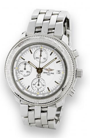 Steel Chronograph.Longitude.Breitling Geneve, Chronograph Longitude.Automatic, No. 124/700, Ref. A.13405. Made in a limited edition of 700.pieces in the 2000s..Fine and rare, self-winding, waterresistant.stainless steel wristwatch with.round button chrono