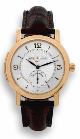 Pink Gold San Marco Gigante.Ulysse Nardin, San Marco, Chronometer, No..027/300, Ref. 276-55. Made in a limited edition of 300 pieces.in 2002..Fine, self-winding, water-resistant, 18K pink gold wristwatch.with an 18K pink gold Ulysse Nardin buckle. Accompa