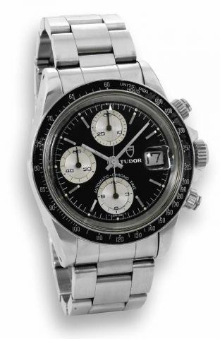 Ref. 94200, Chrono Time.Tudor, Oyster-date - Automatic - Chrono Time, Ref..94200, case made by Rolex, Geneva. Made circa 1985..Fine, self-winding, water resistant to 100 meters, stainless.steel wristwatch with round button chronograph, registers.tachomete