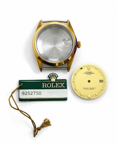 Gold Shell Case Ref. 15505.For Rolex Oyster Perpetual Date, with.Dial, Ref. 15505. Made in the late 1980s, to fit with.Cal. 3035 movement..To be sold without reserve