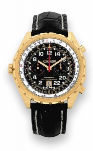 Left-Handed Chronomatic.Limited Edition.Breitling, Chrono-Matic Chronographe Certifie Chronometre,.No. 142/250, Ref. H22360. Made in a limited.edition of 250 examples circa 2005..Fine, self-winding, water-resistant, 18K pink gold wristwatch.with round but