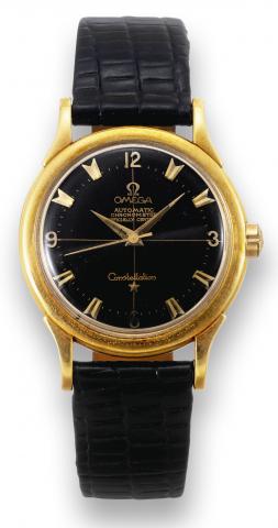 Constellation.Omega, Constellation, Automatic.Chronometer, Officially Certified.movement No. 14923362, case No..11433252, Ref. 2782/2799SC. Made in.1955..Fine, center seconds, self-winding.water-resistant, 18K yellow gold chronometer.wristwatch..To be sol