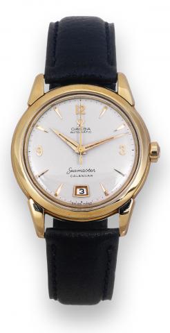 Seamaster.Omega, Seamaster.Calendar, movement No. 14349170.case No. 11082624, Ref. 2627SC..Made in 1954..Fine, center-seconds, self-winding.bumper rotor, water-resistant, 18K.yellow gold wristwatch with date..To be sold without reserve