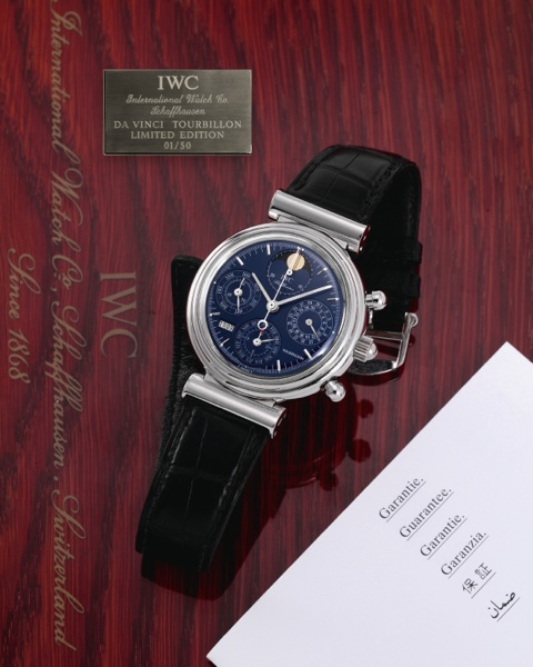 Da Vinci Tourbillon No.1.International Watch Co., Schaffhausen, Da Vinci.Tourbillon, No. 01/50, movement No. 2600070, case No..2754026, Ref. 3752. Made in a limited edition of 50 examples.in platinum, sold on December 24th, 1999..Very fine and very rare, 