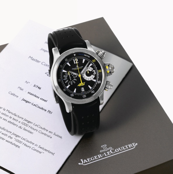 Valentino Rossi Master Compressor.Chronograph.Jaeger-LeCoultre, Master Compressor Chronograph, 1000.Hours, No. 003/746, case No. 2453870, Ref. 146.8.25. Made.in a limited edition of 746 to celebrate the MotoGP world.champion, sold on April 28th, 2007..Fin