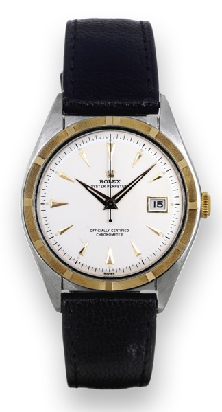 Ref. 5031, Steel Gold.Rolex, Oyster Perpetual.Officially Certified Chronometer, case.No. 612627, Ref. 5031. Made in 1948..Fine and rare, tonneau-shaped, centerseconds.self-winding, water-resistant.yellow gold and stainless steel wristwatch.with date and