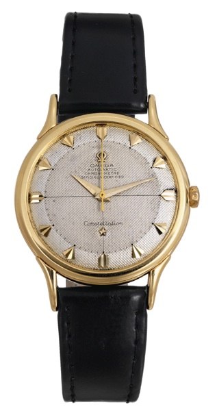 Yellow Gold Constellation.Omega, Constellation, Automatic Chronometre, Officially Certified, movement No. 12722881, case.No. 11149431, Ref. 2648SC. Made in 1953..Fine, center-seconds, self-winding, 18K yellow gold chronometer wristwatch. Accompanied by th