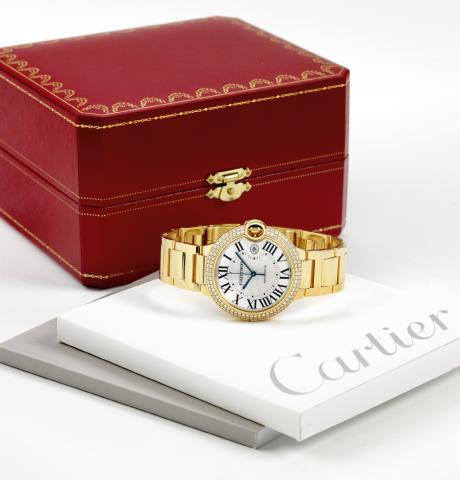Yellow Gold Diamonds Ballon Bleu.Cartier, Ballon Bleu, Automatic, case No. 121759LX, Ref. 2998. Made in 2006..Fine, large, self-winding, water-resistant, 18K yellow gold and diamond wristwatch with date and an integrated 18K yellow gold.Cartier bracelet