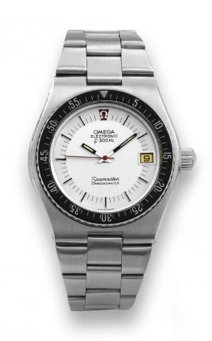 Steel Electronic Seamaster.Omega, Electronic, f 300, Seamaster Chronometer, No. 34866139, Ref. ST 198.0005. Made circa 1974..Fine and rare, tonneau-shaped, center seconds, water-resistant, stainless steel electronic diver