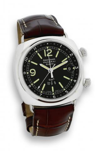 Ref. OP 6563 Radiomir - GMT - Alarm.Officine Panerai, Firenze 1860, Radiomir - GMT _.Alarm, No. I 423/500, case No. BB1054663, Ref. OP 6563..Made in a limited series of 500 examples in 2006..Very fine and rare, large, two time zone, center seconds, selfwi