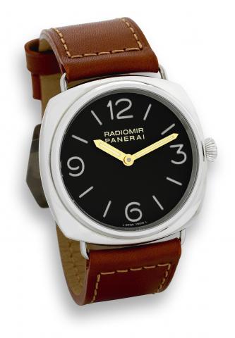 PAM 232 Radiomir.Officine Panerai, Firenze 1860, Radiomir, No..I 0693/1938, case No. BB1224955, Ref. OP 6659. Made in a.limited edition of 1938 examples in 2006..Fine, large, cushion-shaped, water resistant to 100 m, stainless.steel wristwatch with a stai