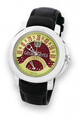 G_rald Genta Arena BiRetro.G_rald Genta, Arena BiRetro, case No. 114608.Ref. BSP.Y.10. Made in 2003..Fine, center seconds, self-winding, water-resistant, jump hour.stainless steel wristwatch with retrograde minutes, retrograde.date and a stainless steel G