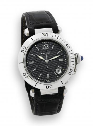 Cartier Pasha Automatic.Cartier, Automatic, Ref. 1040-1. Made in the.1980's..Fine, center-seconds, self-winding, water-resistant, stainless.steel wristwatch with date and a Cartier deployant clasp..Accompanied by a fitted box and instruction manual..To be