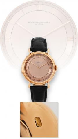 Vacheron Constantin Minute Repeater Ref. 4261.Vacheron Constantin, Geneve, No. 439402, case No. 276211, completed.and sold in 1943..Extremely fine and rare, slim, elegant, minute-repeating, 18K pink gold wristwatch.with three-tone pink dial and tear-dro
