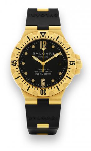 Bulgari Diagono Professional.Scuba Bulgari, Automatic Chronometer Officially.Certified, Diagono Pro, No. D 0163, Ref. SD 40 G. Made in.the 2000's..Fine, self-winding, water-resistant, center-seconds, 18K yellow.gold diver's wristwatch with date, unidirect