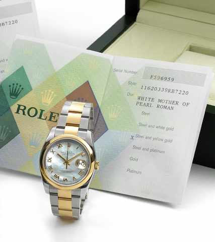Rolex Ref. 116203 Steel Gold Datejust, Mother of Pearl Dial.Rolex Oyster Perpetual, Datejust, Superlative Chronometer Officially Certified, Ref. 116203. Made in 2005, sold November 19th.2006..Fine, center seconds, self-winding, water-resistant, stainles