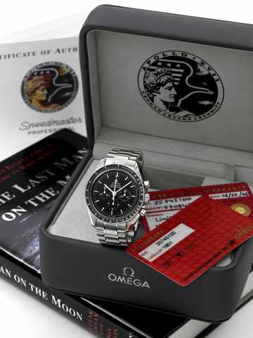 Apollo XVII Omega, Speedmaster.Professional.Apollo XVII _ E.A. Cernan, Last Man on the Moon No. 850/.3000, No. 77034723, Ref. 35745100. Made in a limited.edition of 3000 pieces circa 2005..Fine and rare, water-resistant, stainless steel wristwatch.with ro