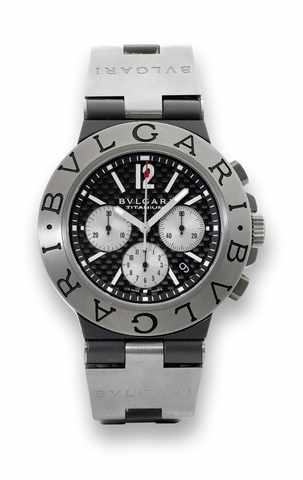 Bulgari Titanium Chronograph.Bulgari, Titanium Automatic Chronograph, Ref. TI 44 TA.CH. Made in the 2000's..Fine, self-winding, water-resistant, titanium wristwatch.with oval button chronograph, registers, date and a rubber.strap with titanium sections an