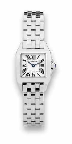 Cartier Steel Santos Demoiselle.Cartier, Ref. 2698. Made in the 1990's..Fine, square, water-resistant, stainless steel lady