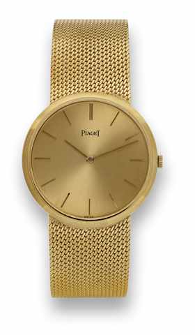 Piaget Ref. 900319 Yellow Gold.Piaget, case No. 248136, Ref. 900319. Made in the 1990's..Fine and elegant, thin 18K yellow gold wristwatch with an.integral 18K yellow gold Piaget mesh bracelet..To be sold without reserve