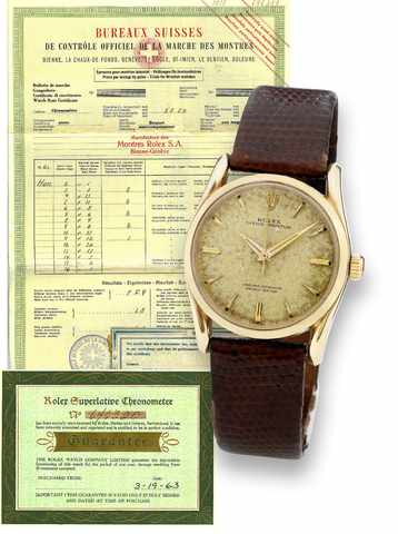 Rolex Ref. 1010, So-called Bombay.Rolex, Oyster Perpetual, Superlative Chronometer, Officially.Certified, case No. 646320, Ref. 1010/1011. Made in 1962.sold March 19th, 1963..Fine and rare, center seconds, self-winding, water-resistant.14K yellow gold chr