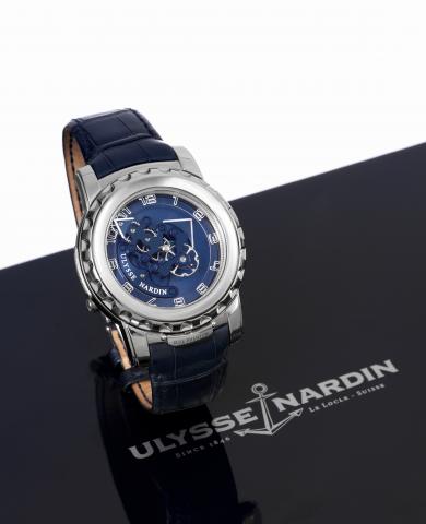 Ulysse nardin Blue Phantom.Ulysse Nardin, Le Locle, Freak Blue Phantom, No. 003, Ref. 020- 81. Made in 2007, sold in July, 2008..Very fine and unusual, 18K white gold wristwatch with 60-minute revolving movement, Ludwig Oechslin's dual direct patented.sil