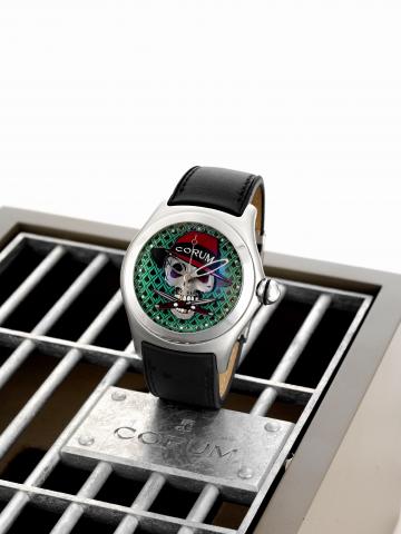 Corum Gangster.Corum, Bubble _ Gangster, No. 562/888, case No..1850562, Ref. 08.0001. Made in a limited series of 888.examples in 2007..Fine and unusual, large and curved, center seconds, selfwinding.water-resistant stainless steel wristwatch, thick.domed