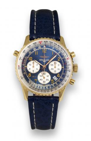 Breitling Limited Edition Navitimer Rattrapante Etanche.Breitling Navitimer Rattrapante Etanche, No 49/100, Ref. H34030. Made in a limited edition of 100 examples in 1996..Fine and rare, water-resistant, self-winding, 18K yellow gold wristwatch with split