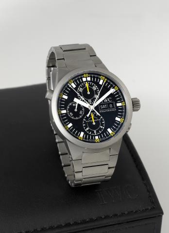 IWC Titanium GST Chrono-Rattrapante.Automatic.IWC (International Watch Co.), Schaffhausen, GST Chrono-.Rattrapante Automatic,, case No. 2872750, Ref. 3715. Made.circa 1998..Fine, self-winding, water-resistant, titanium wristwatch with.round button split-s