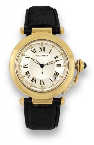 Cartier, Pasha , case No. CC182254, Ref.1028. Made in.the 1990s..Fine, center-seconds, self-winding, water-resistant 18K yellow.gold wristwatch with date.