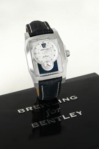 Breitling Flying B.Breitling, for Bentley, Flying B Chronometer, Officially Certified.Chronometer, case No. 2157738, Ref A28362. Made in.2006..Fine, oversized, rectangular curved, jump-hour, self-winding.water resistant, stainless steel chronometer wristw