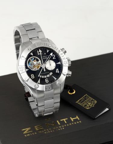 Zenith Defy Classic steel Chronograph.Zenith, Defy Classic, El Primero, Automatic.Ref. 03.0526.4021/21.R642. Made in 2007..Fine, large, self-winding, water-resistant, stainless steel.wristwatch with round-button chronograph, registers, power.reserve indic