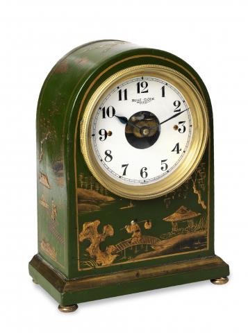 Bulle Clock.Bulle-Clock, France, Patented. Made circa 1920..Fine and rare early electric mantel clock with.green japanned case.