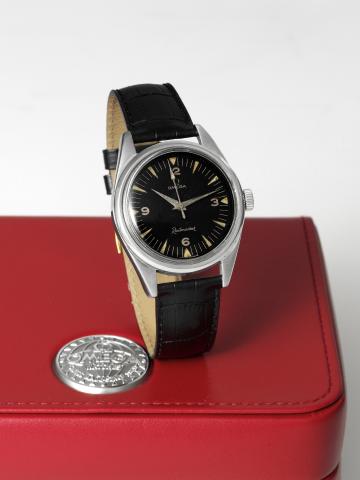 OMEGA Railmaster.Omega, Railmaster, movement No. 20786017, Ref. CK 135004. Made in 1963..Very fine and very rare, anti-magnetic, center seconds, water-resistant, stainless steel wristwatch. Accompanied by.a modern Omega box.