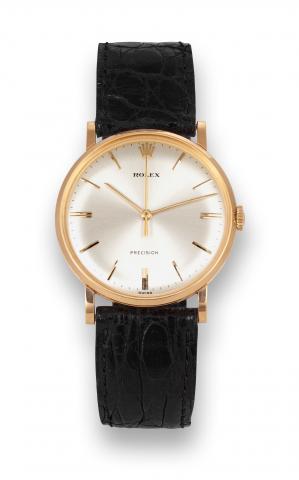 Rolex Ref. 9659 Pink Gold.Rolex, Precision, case No. 1031405, Ref. 9659. Made in.he 1960s..Fine and elegant, indirect center seconds, 18K pink gold.wristwatch with an 18K pink gold Rolex buckle.