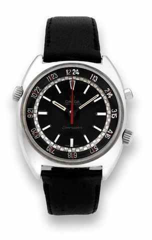 Omega Seamaster Chronostop.Omega, Chronostop Seamaster, No. 26564312, Ref. ST.145.008. Made circa 1966..Fine, tonneau-shaped, water-resistant, stainless steel.wristwatch with round-button chronograph..To be sold without reserve