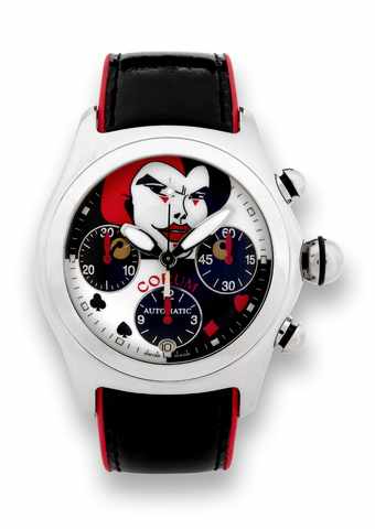 Corum Bubble Joker Chronograph.Corum, Bubble Automatic, THE COLLECTOR SERIES.No. 664/ 777, case No. 794949, Ref. 285.240.20. Made in a.limited edition of 777 pieces in 2001..Fine, curved, self-winding, water-resistant, stainless steel.wristwatch with date