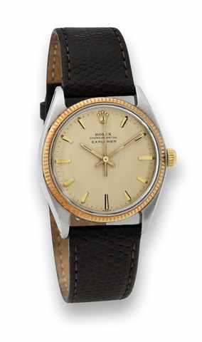Rolex Ref. 5501 - Explorer.Rolex, Oyster Perpetual, Explorer, case No. 846462.Ref. 5501. Made in 1962..Fine and very rare, center seconds, self-winding, waterresistant.stainless steel and 18K pink gold wristwatch..To be sold without reserve