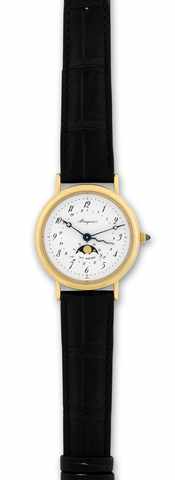 Breguet Ref. 3040.Serpentine - Enamel Dial.Breguet Serpentine, No. 4895, Ref. 3040. Made in the.1990s..Very fine and unusual astronomic, self-winding, 18K yellow.gold wristwatch with date, moon phases, age of the.moon and an 18K yellow gold Breguet deploy