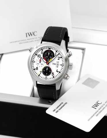IWC Spitfire split - limited edition.International Watch Co., Schaffhausen, DoppelChronograph.Fliegeruhr, Automatic, No. 415/500, case No. 3422226.Ref. 3718. Made in a limited edition of 500 pieces for the.German soccer team in 2008..Fine, water-resistant