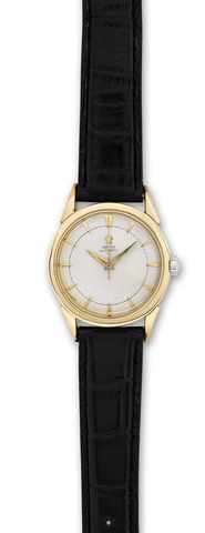 Omega Ref. 2597 Steel Gold-Plated.Omega, Automatic, No. 12335064, Ref. 2597-6. Made in.the late 1950s..Fine and rare, center seconds, self-winding, waterresistant.stainless steel Staybrite and yellow gold-plated.wristwatch..To be sold without reserve