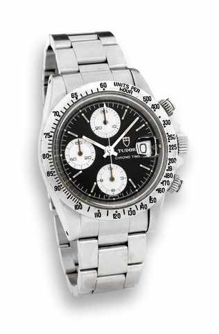 Tudor Chrono Time.Tudor, Chrono Time, No. 872415, Ref. 9430/9421, case made.by Rolex, Geneva. Made in the late 1970s..Fine, self-winding, water resistant, stainless steel wristwatch.with round button chronograph, registers, tachometer date.and a stainless