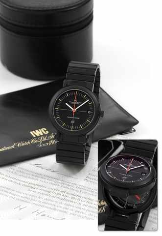 IWC Compass Watch.International Watch Co., Schaffhausen, Porsche Design -.The Compass Watch, Automatic, case No. 2249252.Ref. 3510. Made in 1980..Fine and very unusual, anti-magnetic, center seconds.self-winding, water-resistant, black alloy wristwatch wi