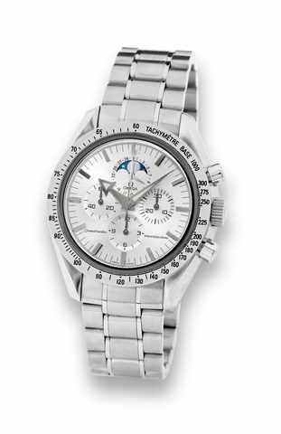 Omega - Steel - Speedmaster Professional.Omega, Speedmaster Professional, No. 77072051.Ref. 145.0055. Made circa 2005..Fine and rare, astronomic, water-resistant, stainless steel.wristwatch with round button chronograph, date, moon.phases, registers, stee