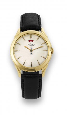 LeCoultre Power-Reserve.LeCoultre, Automatic No. 54008108.Ref. 8986. Made in the 1950s..Fine, center seconds, self-winding.water-resistant, 10K gold-filled.wristwatch with 40-hour power reserve.indication..To be sold without reserve